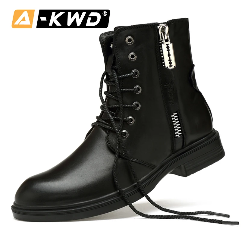 2019 Winter Lace Up Punk Style Zippers Motorcycle Biker Boots Genuine Leather Men British High Top Male Footwear Plus Size 38-44 | Обувь