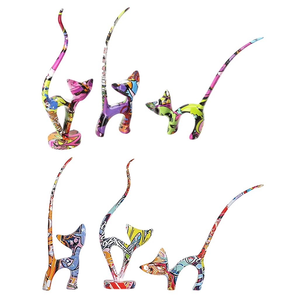

3pcs Cat Figurine Animal Sculpture Kitten Statue Ornaments Livingroom