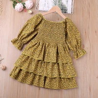 childrens layered dress spring autumn long sleeve ruffled foral print party princess dress new fashion kids clothes girl dress