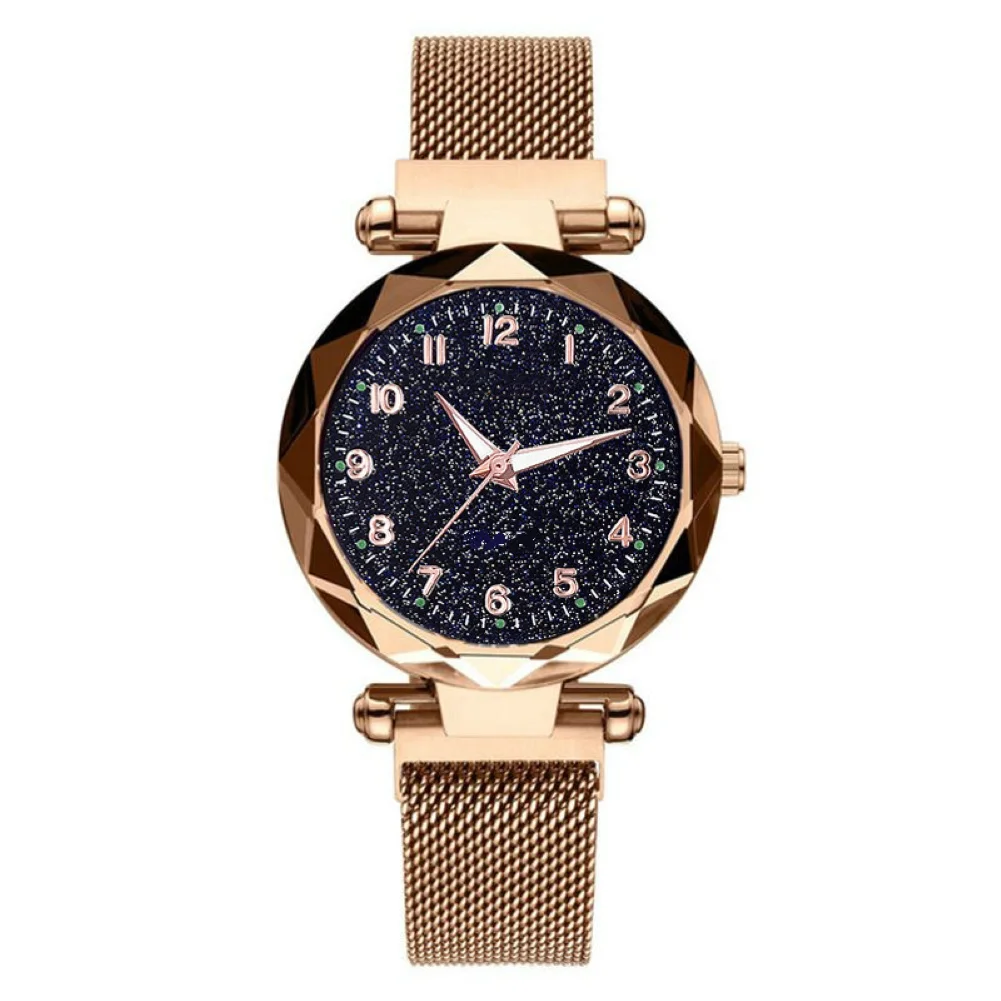 

Women Fashion Starry Round Dial Stainless Steel Magnetic Ladies Quartz Wrist Watch Gift zegarek damski reloj mujer 2019 New