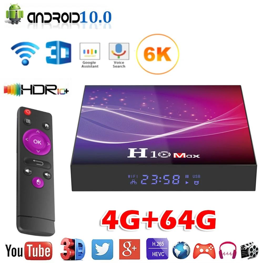 ТВ приставка H10 max Android 10 0 2 4/5 ГГц Wi Fi BT 100M 4K 4 + 64 ГБ|ТВ-приставки и медиаплееры| |
