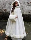 Женская зимняя накидка из искусственного меха цвета слоновой кости, Рождественская Свадебная накидка, свадебные плащи до пола, зимняя куртка с капюшоном, болеро на заказ