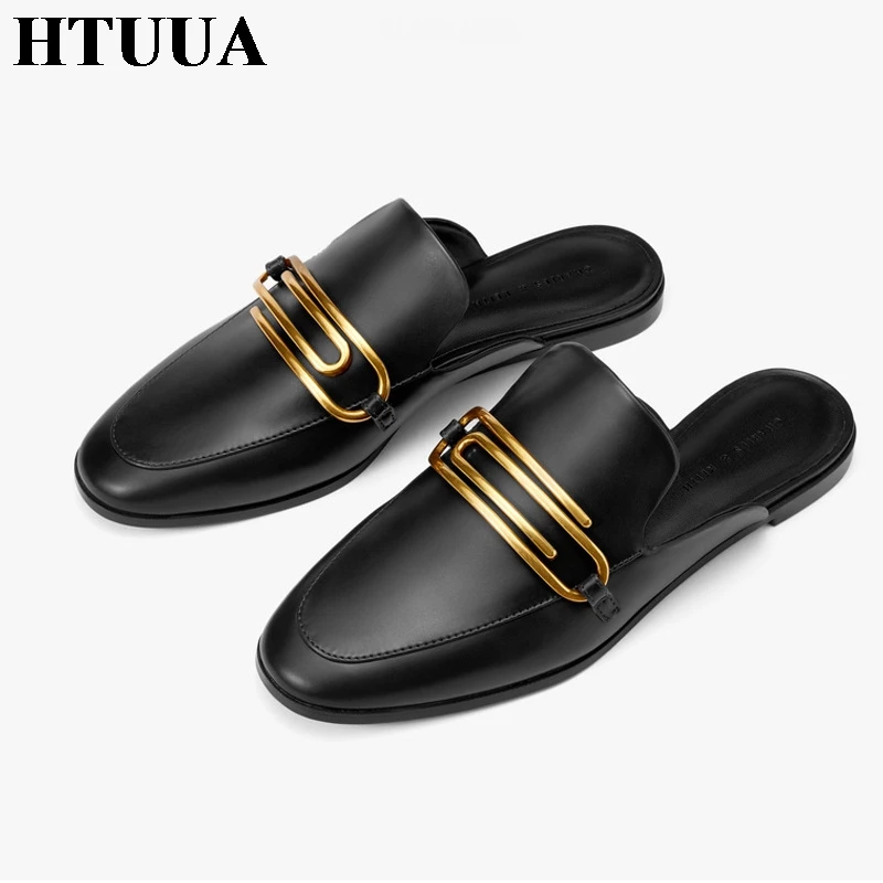 HTUUA/Брендовые женские шлепанцы Модные туфли без задника на плоской подошве с