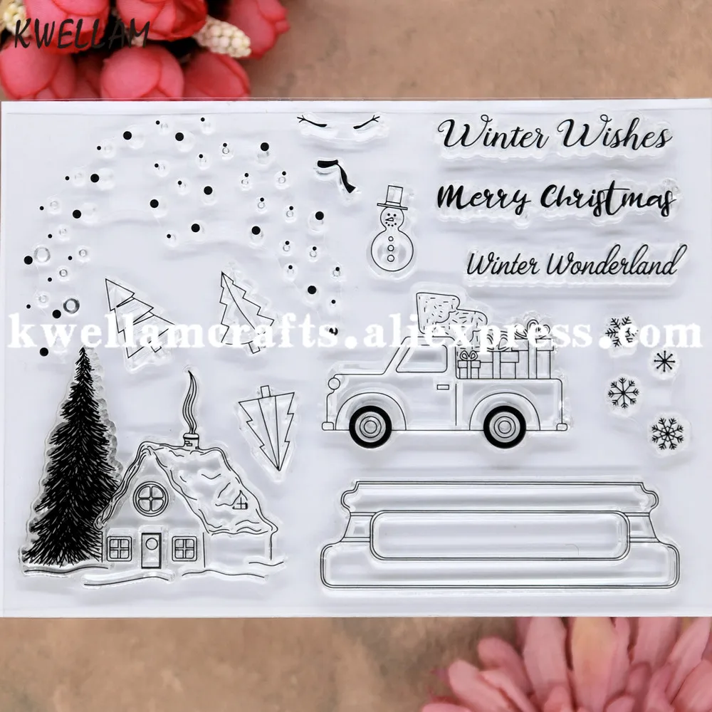 Merry Christmas Winter Wishes Wonderland Snowflake Tree Scrapbook photo cards rubber stamp clear transparent 9081539 | Дом и сад