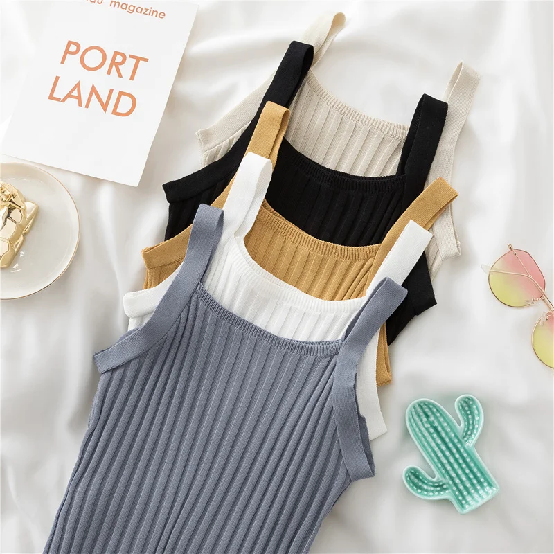 Женский трикотажный топ без рукавов черного и белого цвета | Женская одежда