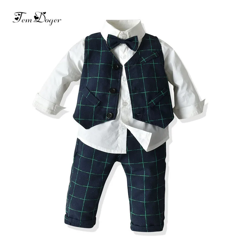 Baby boy clothing sets 2019 autumn infant newborn clothes bebes tracksuits white shirt+vest+pants 3pcs outfits for boys |