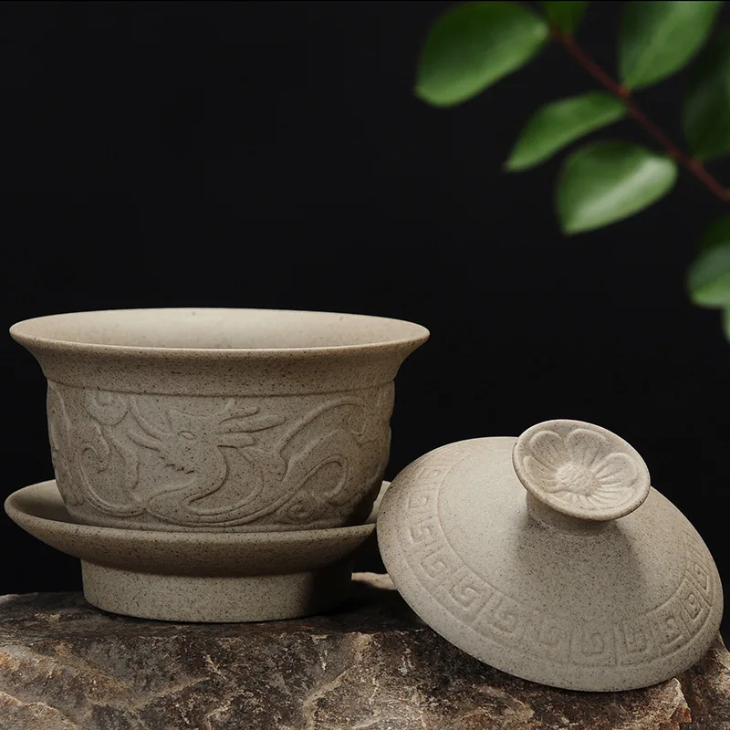 

Coarse Pottery Dragon Gaiwan Big Tea Bowl Tureen KungFu Teacup,Ceramic Tureen Cover Bowl Tea Service