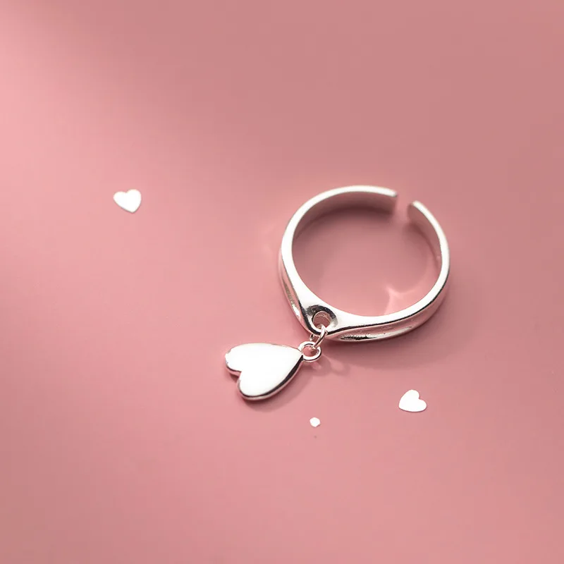 

1 Piece 925 Sterling Silver Fashion Cute Heart Shape Rings Open Adjustable For Women Lady Girlfriend Jewelry Anniversary Gifts
