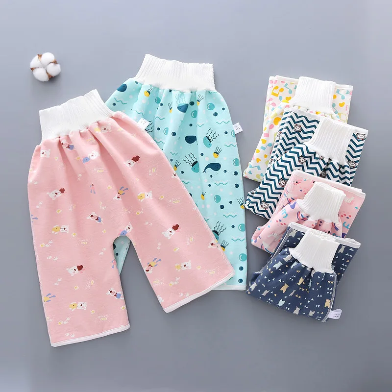 Almohadilla impermeable para dormir de 0 a 12 a&ntilde;os, falda de pa&ntilde;al de algod&oacute;n de cintura alta, pantalones de entrenamiento para ni&ntilde;os, pa&ntilde;al de tela reutilizable para beb&eacute;, gran vendedor-0
