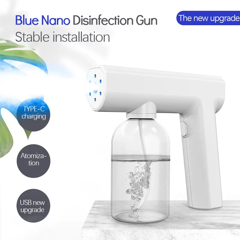 

300 мл синий светильник нано паровой дезинфекционный пистолет ручной беспроводной запотевающий Распылитель USB зарядка пополнители инструме...