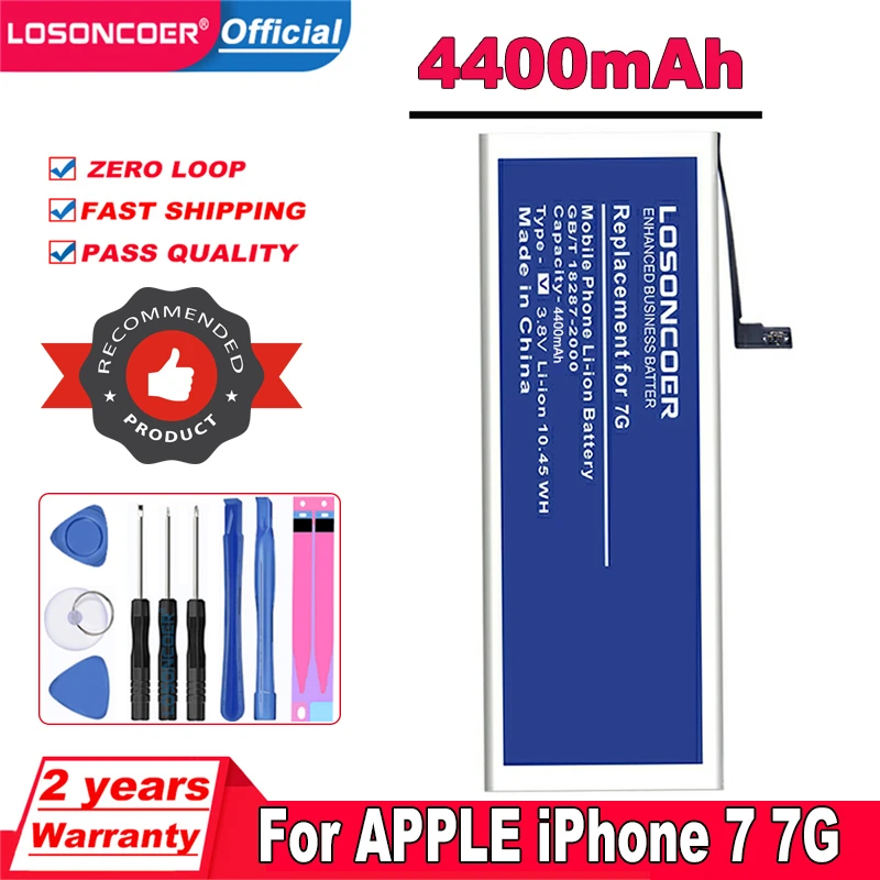 LOSONCOER 4400 мАч аккумулятор для iPhone 7 7G мобильный телефон + Бесплатные инструменты ~ |