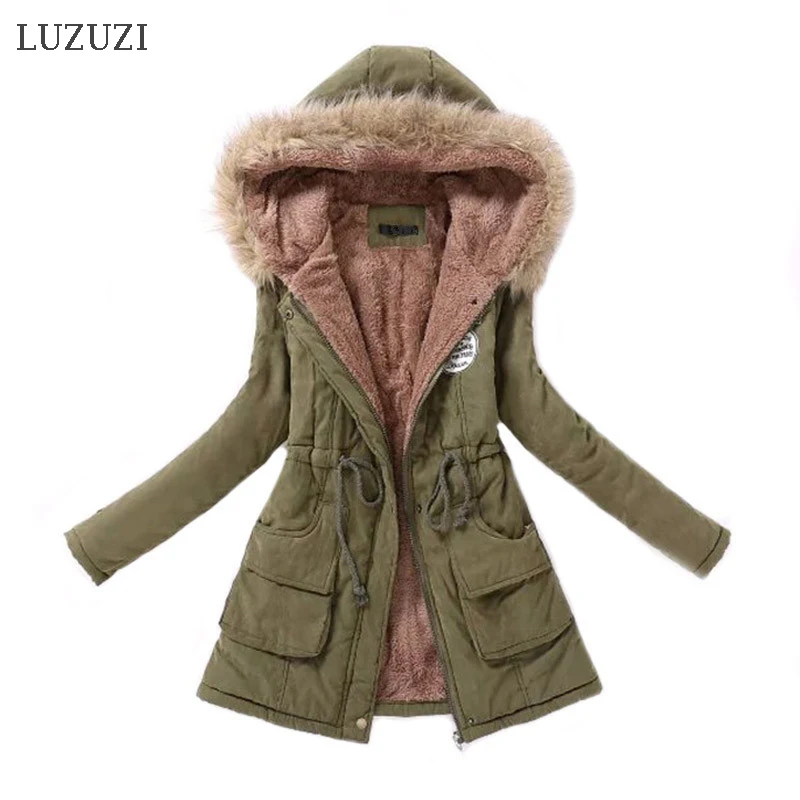 LUZUZI/Женская парка повседневная верхняя одежда осень зима пальто с капюшоном в