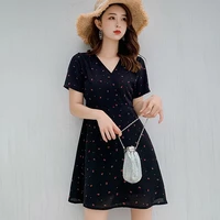 korean summer sexy deep v neck vintage fresh small floral lace high waist dress casual simple dot beach style dress