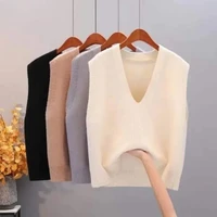 spring korean fashion knitted waistcoat loose pullover sweater vest sueters de mujer sleeveless top ladies sweater oversize y2k
