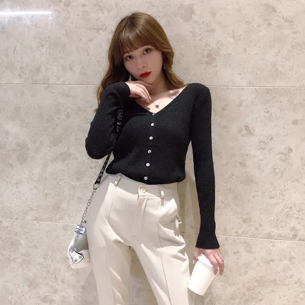 

Women's thin sweater on top of new V-Neck Sweater in spring and autumn 2020