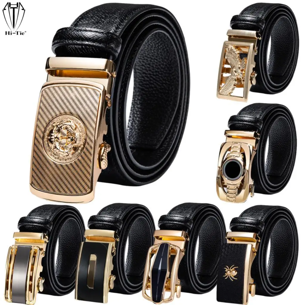 

Hi-Tie, 40 видов, автоматическая пряжка, храповик, мужские ремни, мужской ремень, формальный, черный, настоящая кожа, пояс, ремни для платья, джинс...