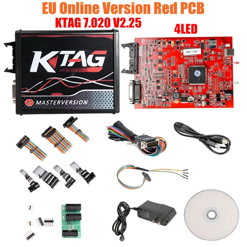 Онлайн Красный V2.47 KESS V5.017 V2 KTAG V7.020 V2.25 4LED без маркера OBD2 менеджер K-TAG 7,020 KESS V2 мастер ЭБУ обновление программист - Цвет: KTAG Red Full Set