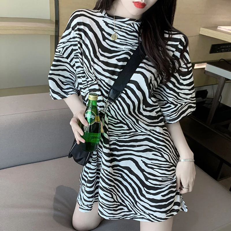 

Summer new fashion leopard print short sleeve T-shirt women's mid length womens tops in women's clothing