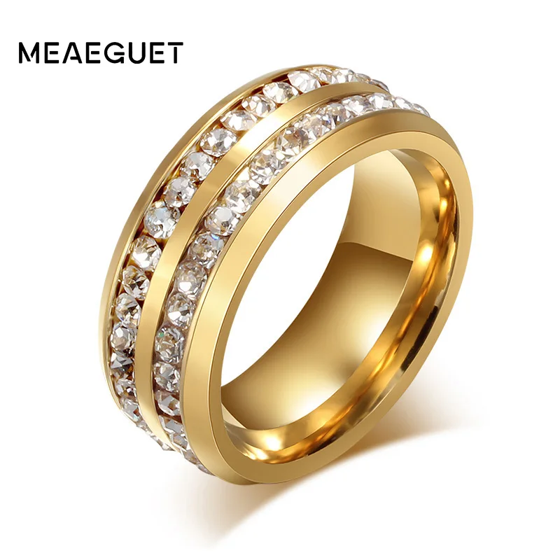 С двумя рядами кристаллов обручальные кольца с камнями для женщин золотого