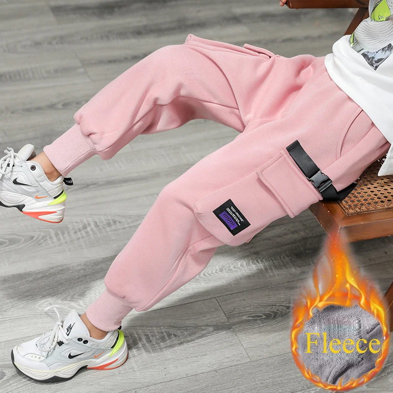 Подростковые штаны для девочек брюки карго новинка зимы 2020 Детские флисовые