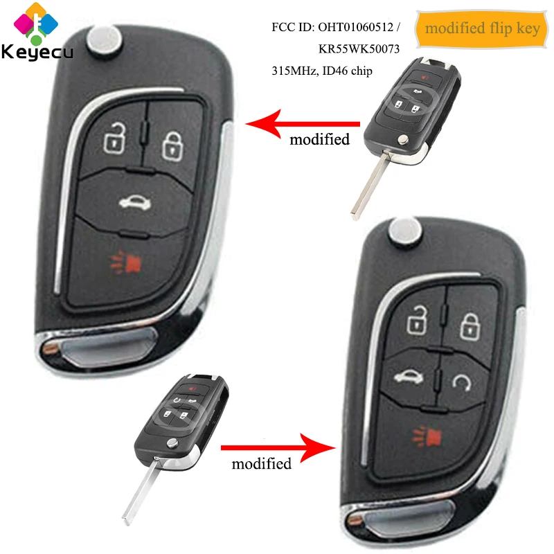 KEYECU модифицированный откидной дистанционный ключ с чипом 4B/ 5B 315 МГц ID46-для Chevrolet