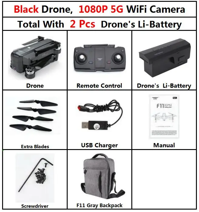F11 1080P 2b Gray SJRC F11 PRO бесщеточный gps RC складной Дрон Квадрокоптер вертолет с Wi-Fi FPV 1080 P/2 K HD камера 25 минут время полета - Цвет: F11 1080P 2b Gray