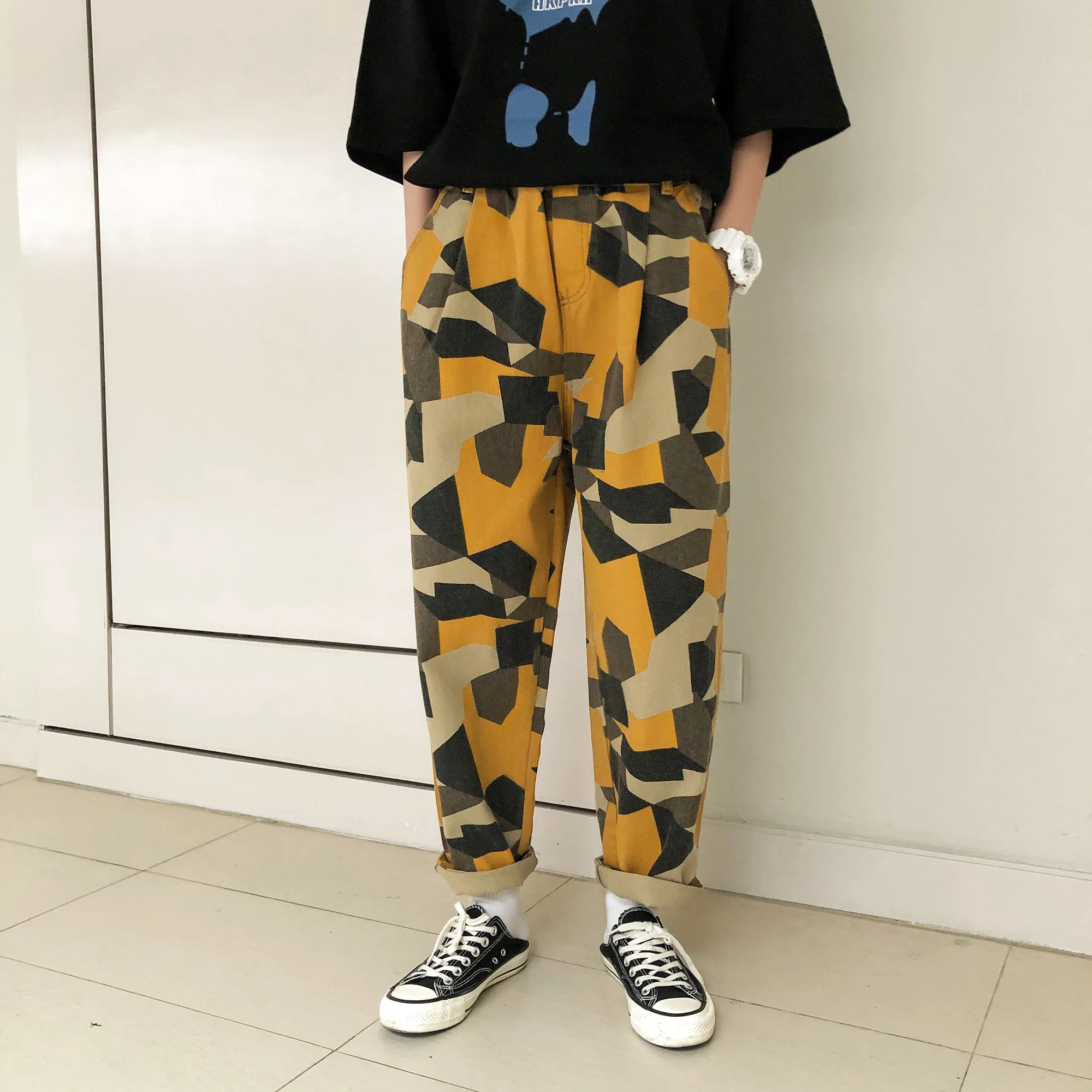 Летние модные брюки мешковатые Джоггеры для мужчин желтые камуфляжные