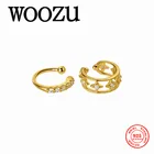WOOZU реальные 925 Стерлинговое Серебро Циркон Кафф для женщин Очаровательная с украшением в виде кристаллов серьги-клипсы Золотое Earcuff без пирсинг ювелирные изделия