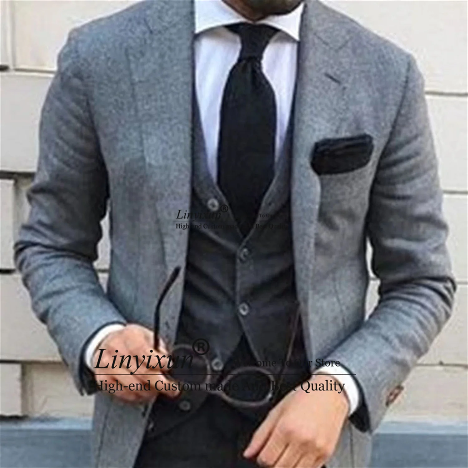 

Костюм твидовый мужской из 3 предметов, приталенный пиджак, жилет, брюки, костюм для жениха, свадьбы, деловой костюм из твида, приталенный сил...