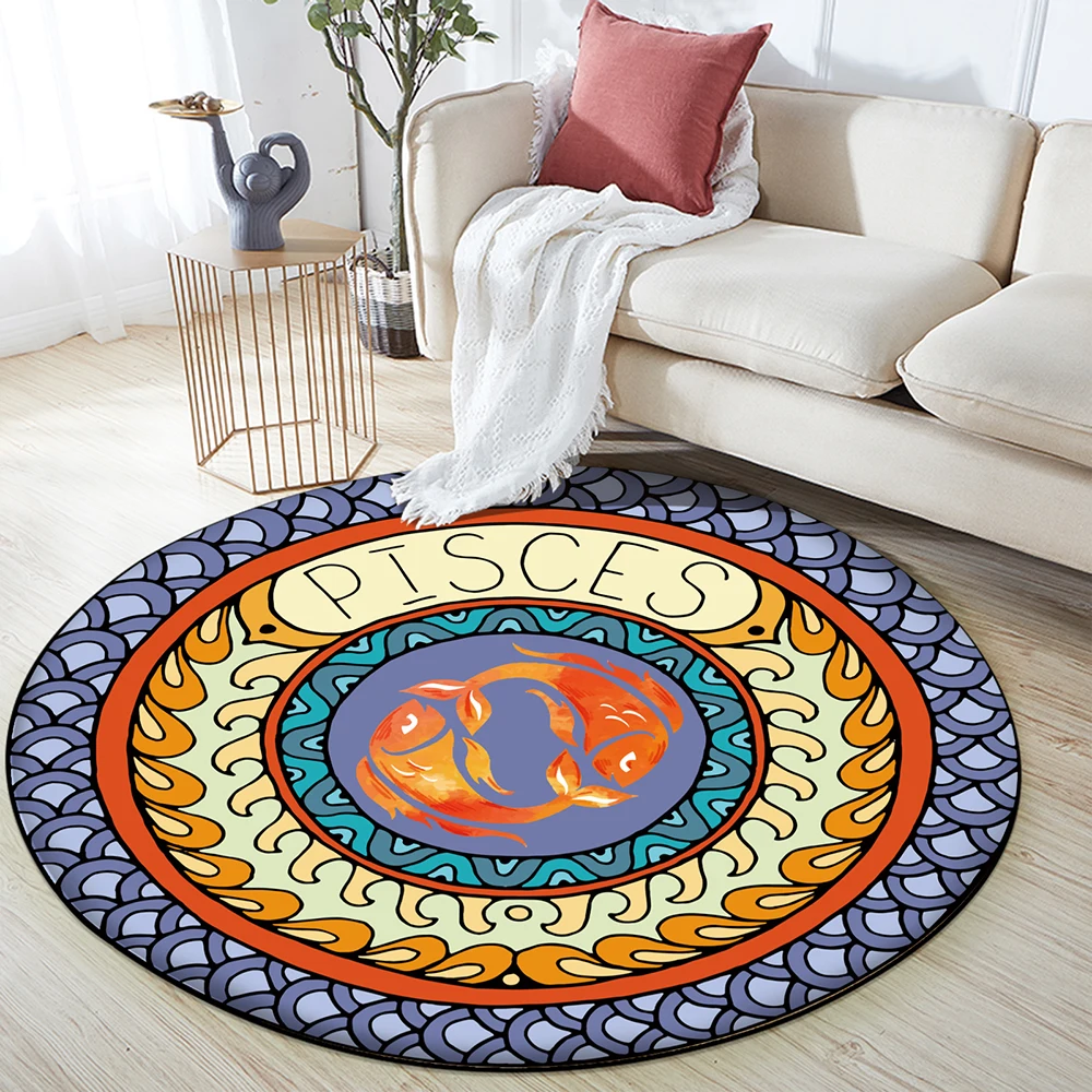 

12 Constellation Pisces Round Floor Mat 3D Flannel Anti-slip Carpet Durable Carpet Floor Mat Home Bedroom Living Room Decoration