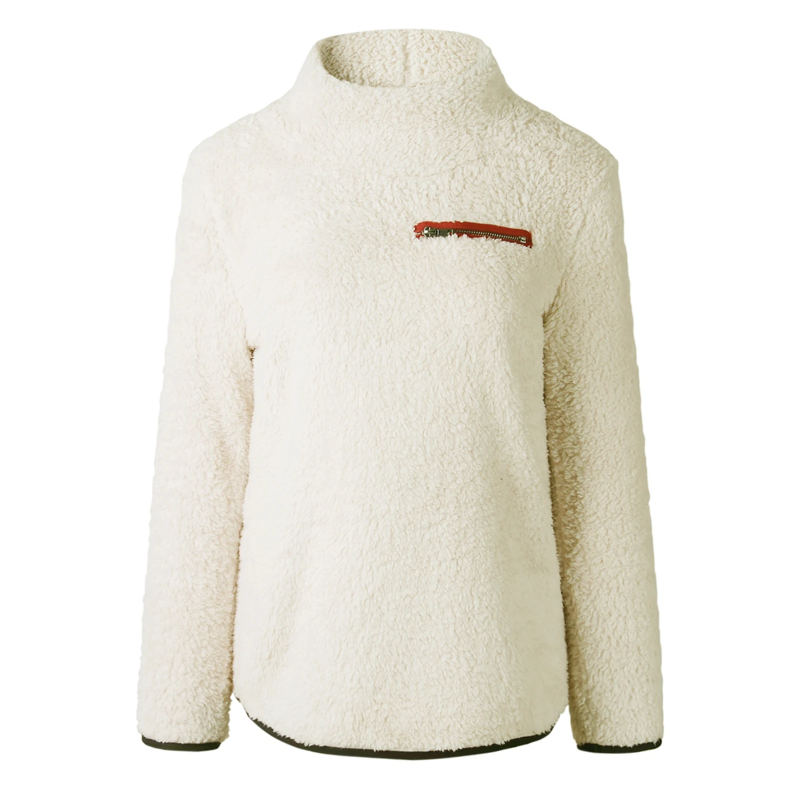 

Autumn Winter Women Long Sleeve Turtle Neck Pocket Sweatshirt Plush Pullover