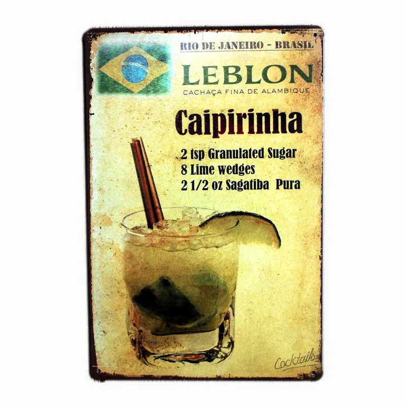 Винная вывеска металлическая пластина винтажный коктейль Mojito плакат для кафе