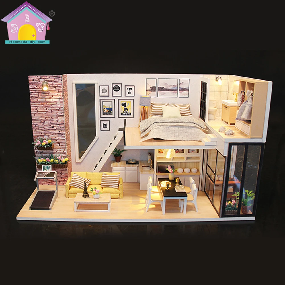 

Кукольный домик «сделай сам», мебель, миниатюрные строительные комплекты, комната со светильник кой, коттедж, Миниатюрные аксессуары, мини-...