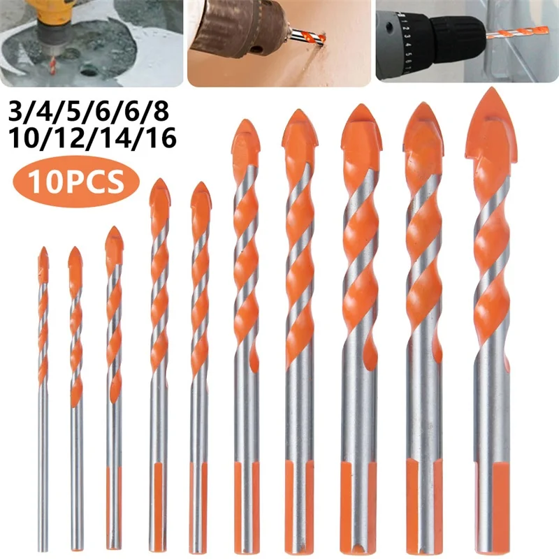 

10 Pcs Multifunctional Alloy Quality Drill Bits Woodworking Ceramic Triangle Drill Bit Set For Ceramic Tile Concrete Marble