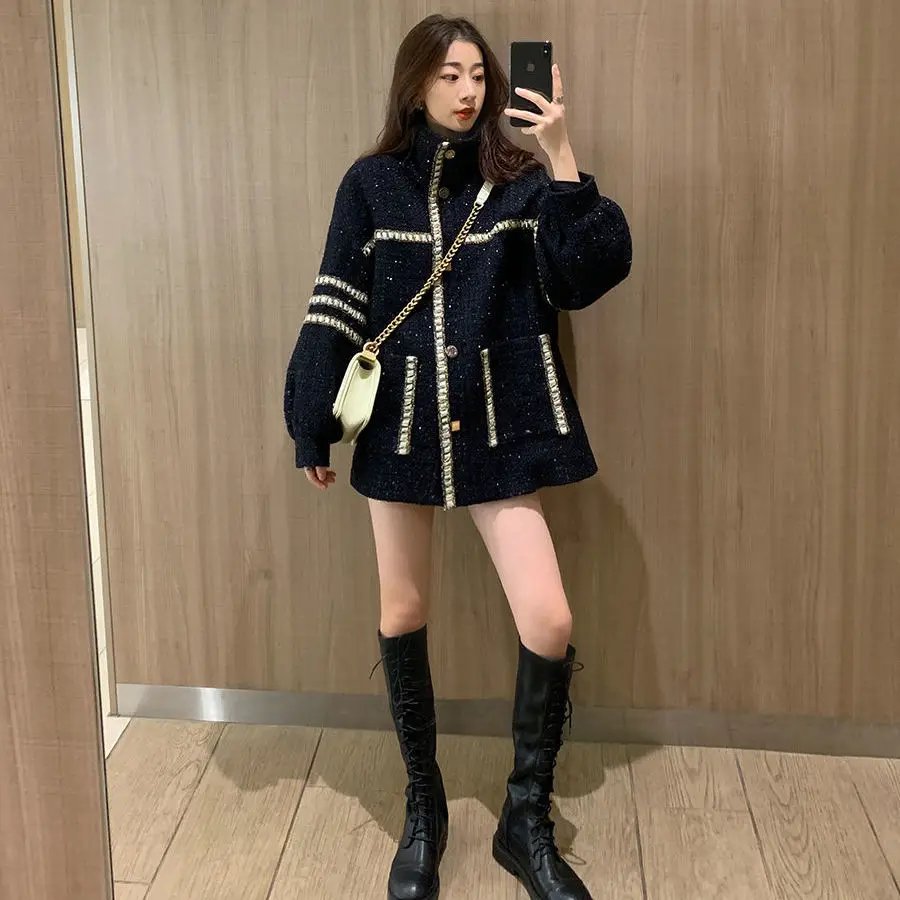 Женское шерстяное пальто-кокон маленькое Свободное пальто в Корейском стиле для