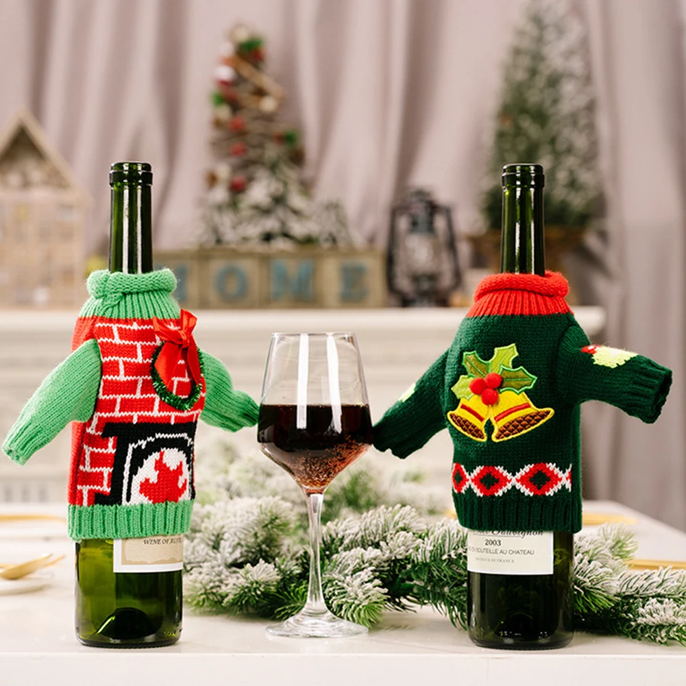

Wine Bottle Cover Holiday Christmas Cloth Red Wine Bottle Bag Table Dinner Party Champagne Bottle Cover Decorations Supplies