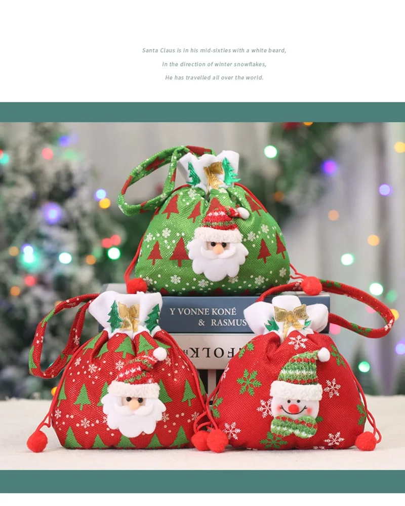 

New Christmas Eve Snowman Apple Bag Decoration Printed X’mas Fabric Ornaments Birthday Gift Handbag Candy Socks