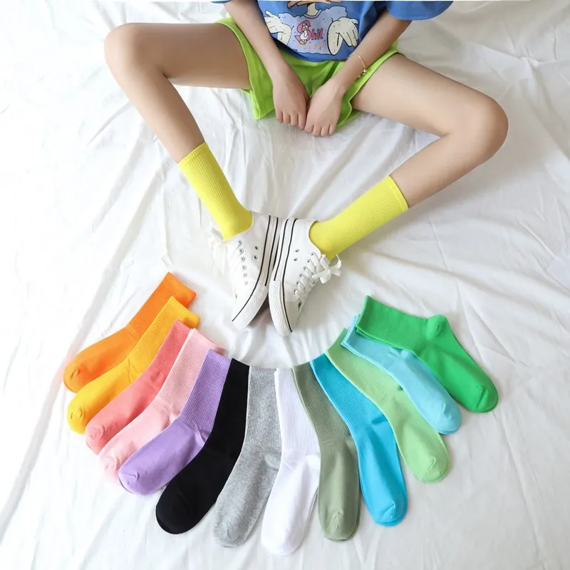 Women socks cotton 10 pairs Casual Kawaii Socks Novelty Cute Socks Candy Colors Fun Happy Socks  Girl Gift