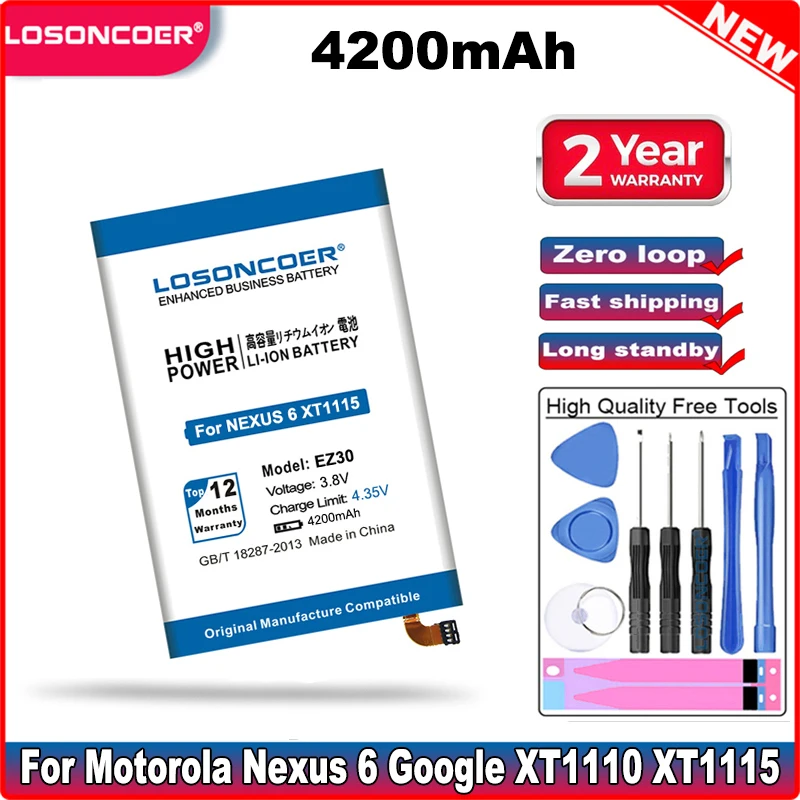Аккумулятор LOSONCOER 4200 мАч EZ30 для Motorola Nexus 6 Google XT1110 XT1115 xt1103 Nexus6|Аккумуляторы