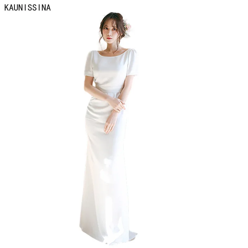 

KAUNISSINA Backless Wedding Dresses for Women Short Sleeve Floor Length White Bridal Gowns Simple New Marriage Dress Vestidos