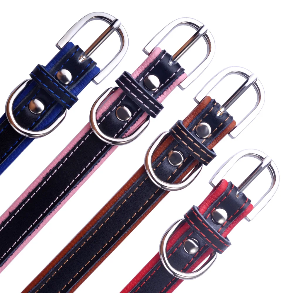 

AiruiDog Leather Personalised Dog Collar and Tie Pet Cat Custom Engraved Name ID Tag Puppy Soft L