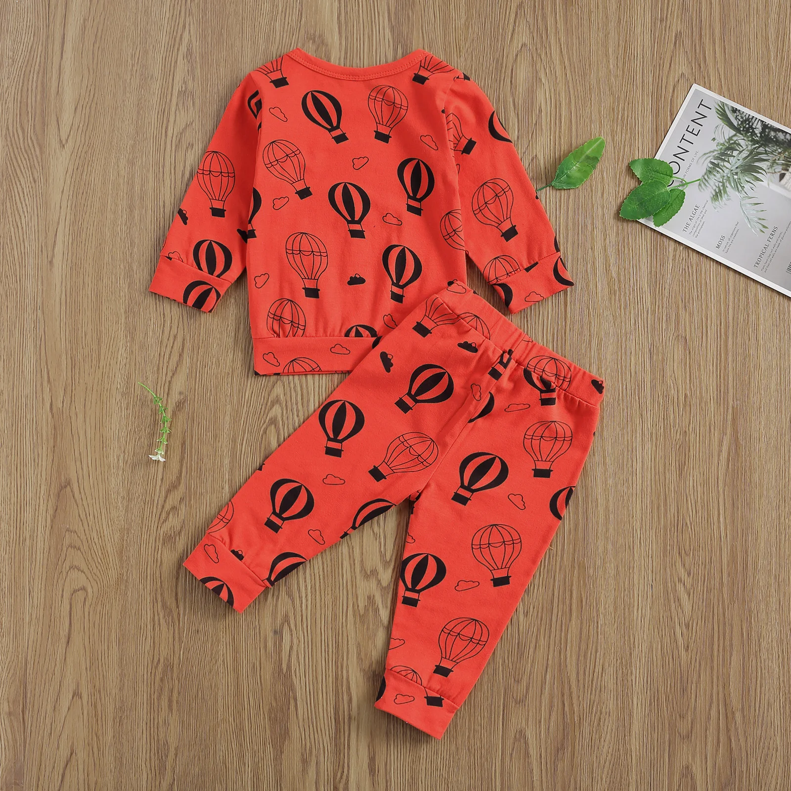 

2020 New Fall Autumn 0-24M Toddler Baby Boy Girl Hot Air Balloon Cloud Print 2Pcs Set Orange Long Sleeve Top+Pants Infant