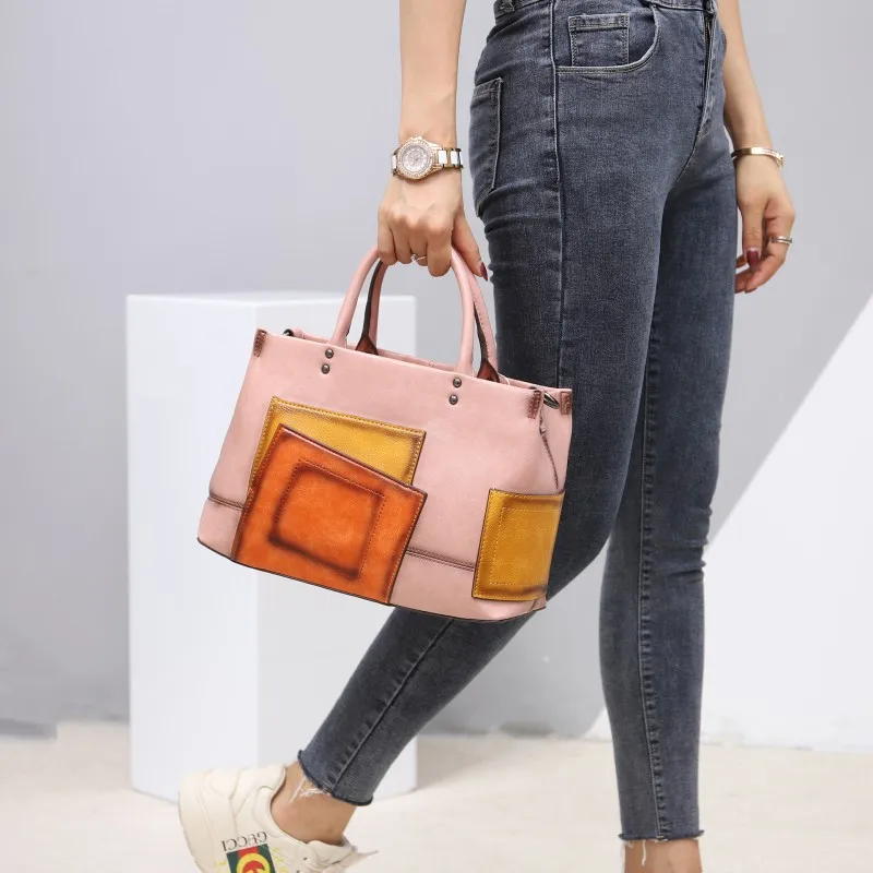 

Vintage Women Shoulder Handbag Panelled Design Satchels Tote Pu Leather Crossbody Bags Fashion Casual Big Capacity Ladies Bag