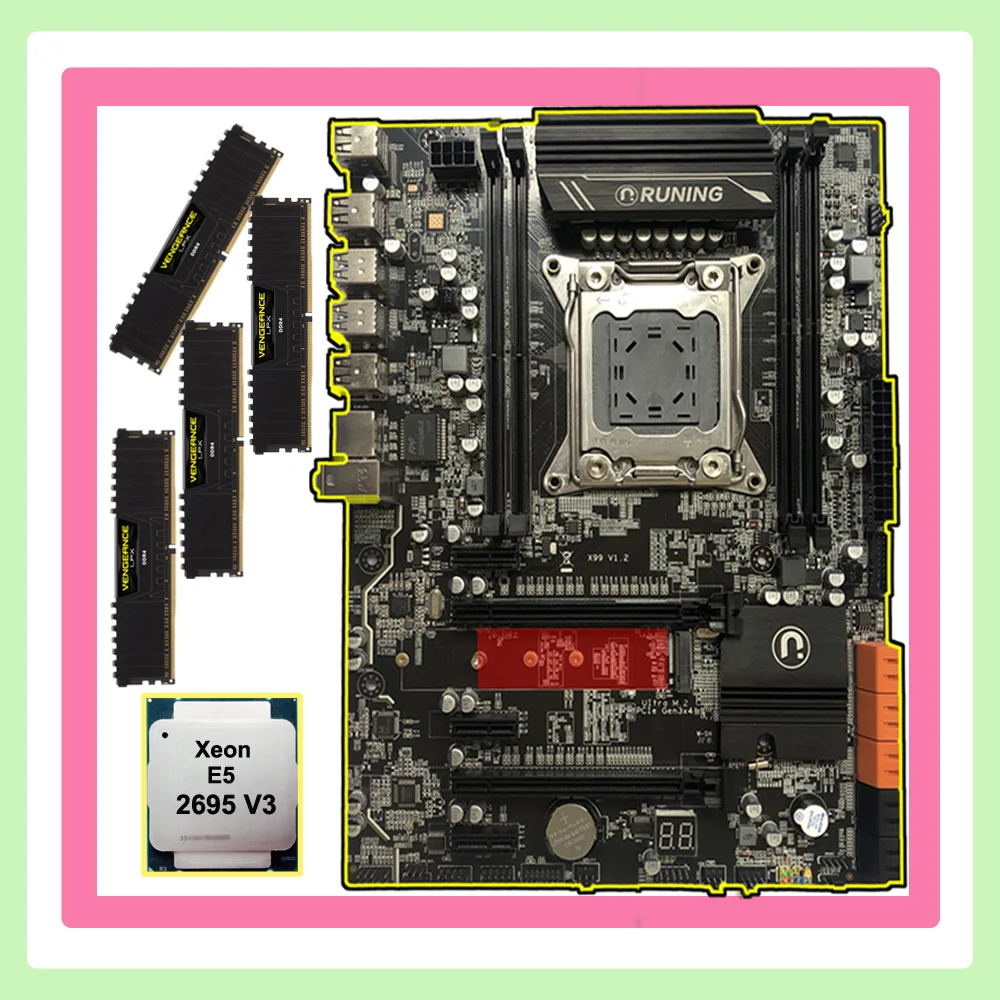 Скидка компьютерное оборудование Runing X99 LGA2011-3 материнская плата с M.2 NVMe Слот Процессор Intel Xeon 2695 V3 ram 64G(4*16G) DDR4 2400