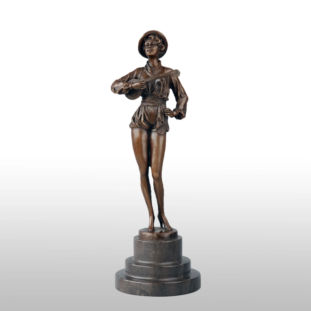 Играть на скрипике женщина латунная статуя Античная скрипка бронзовая