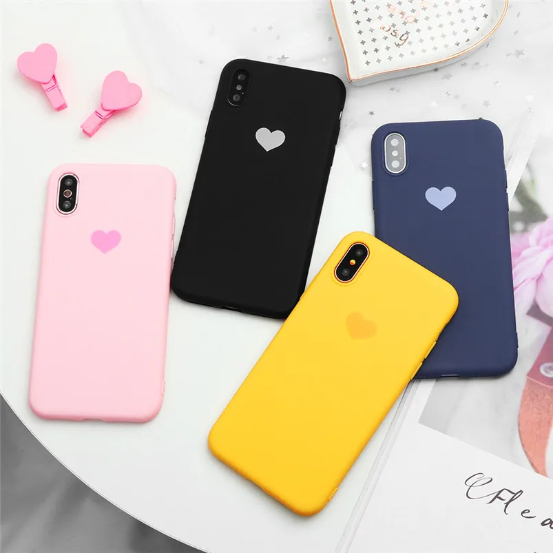 Матовый чехол для телефона ярких цветов с сердцем для iPhone 11 Pro XS Max XR X 8 7 6 6 s Plus 5 5S SE, мягкий чехол из ТПУ для iPhone XR, чехол