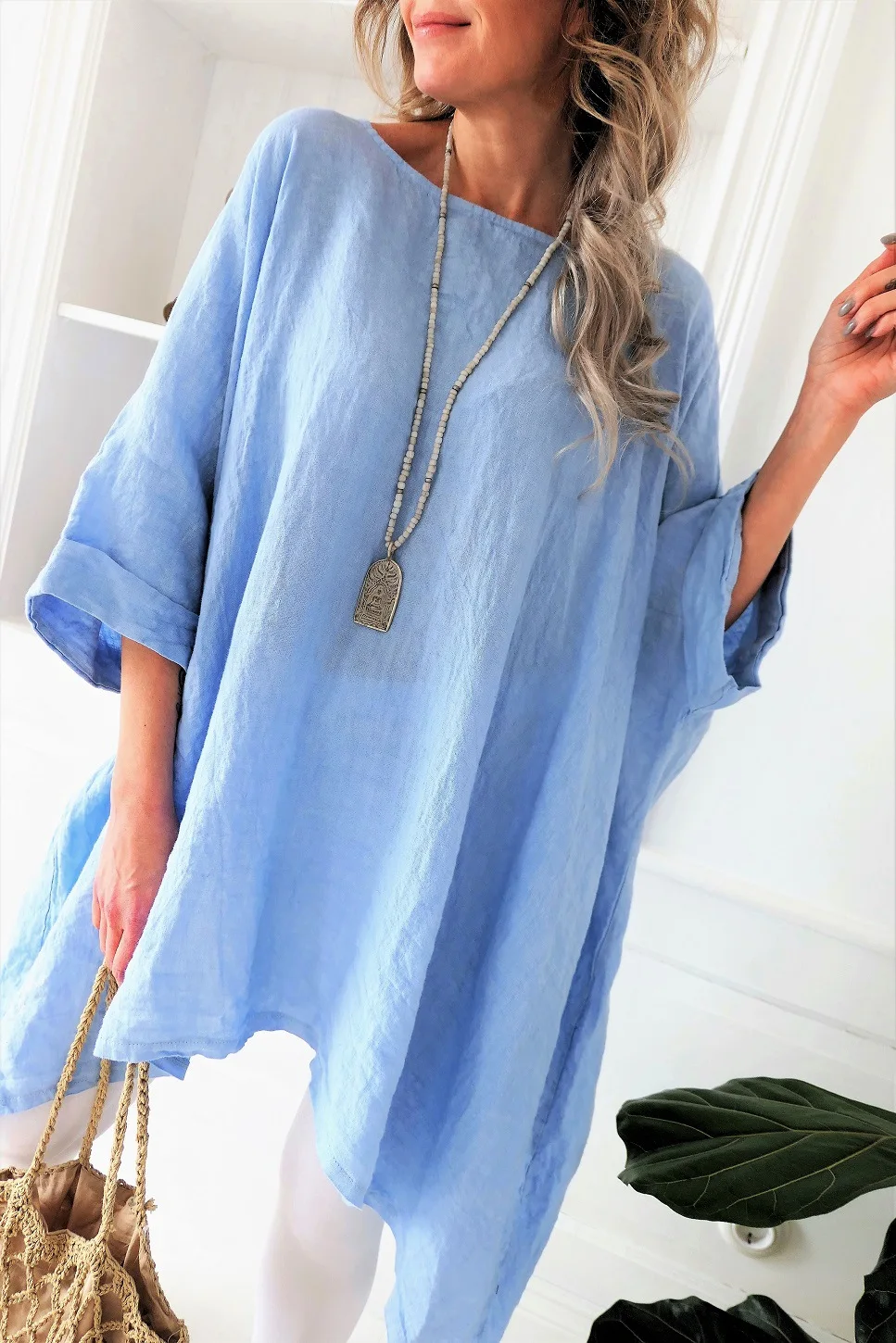 

BAMBOOBOY Women's Summer Solid Color Short Sleeve Casual Loose Dress FC530