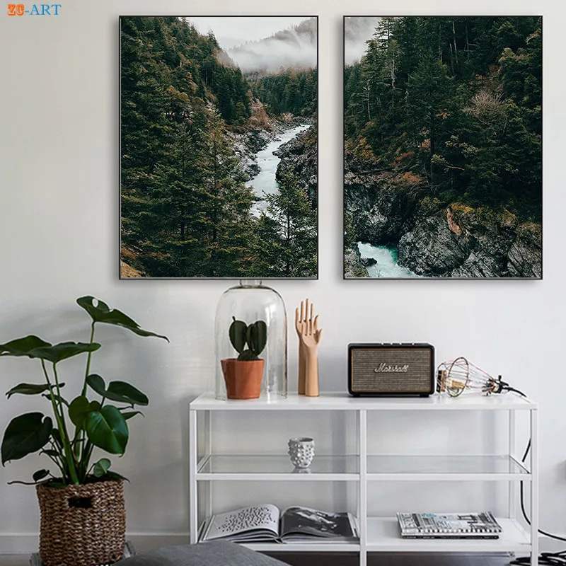 Пейзаж Художественная печать Природный постер туман Гора Холст Живопись стены