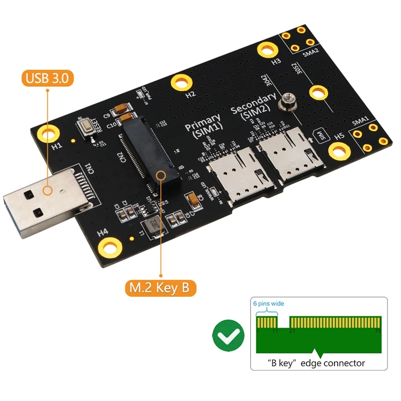 NGFF(M.2) к USB 3 0 адаптер с двойной слот для карт NANO SIM 3G/4G/5G модуль поддерживает 3042/3052