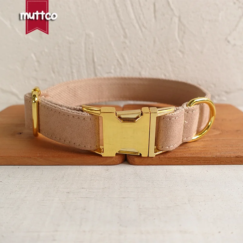 

MUTTCO retailing new style collar THE LADY handmade light brown 5 sizes poly satin and nylon dog collar and leash UDC027B